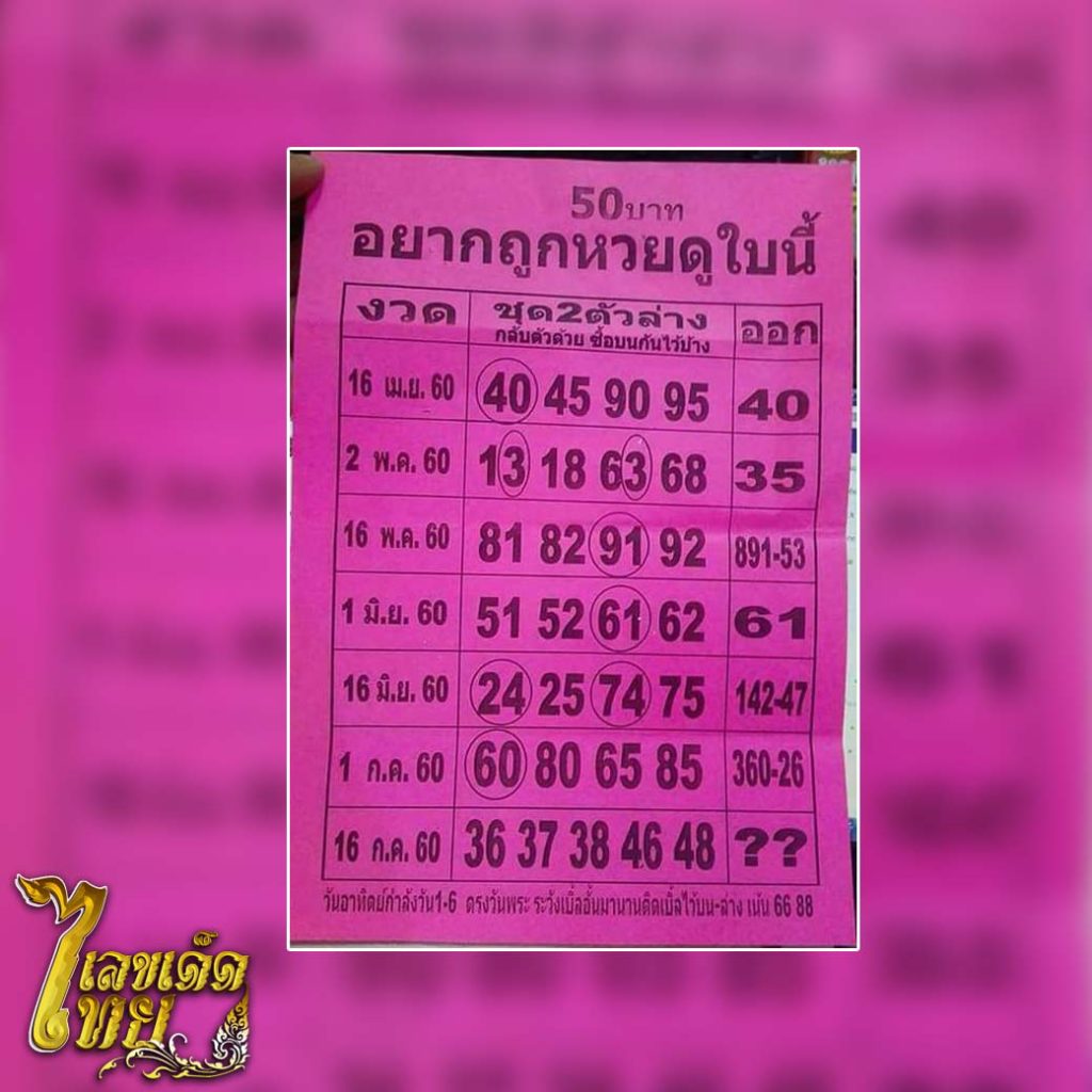 หวย,หวยซอง,อยากถูกหวยดูใบนี้,เลขเด็ด,เลขเด็ดไทย