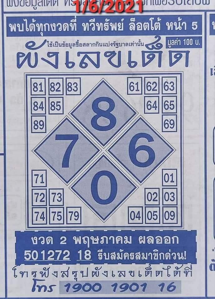 หวยผังเลเขเด็ด 1/6/64