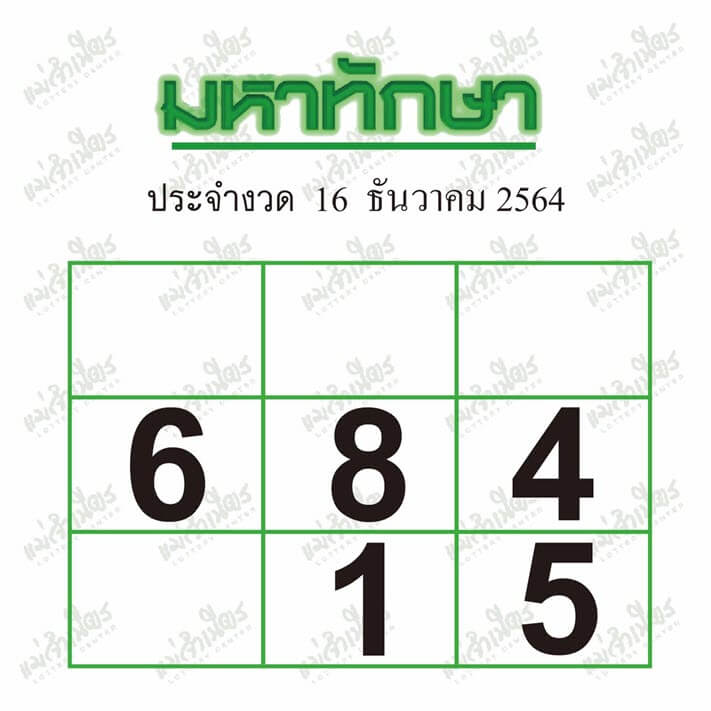 หวยมหาทักษา งวดวันที่ 16/12/64