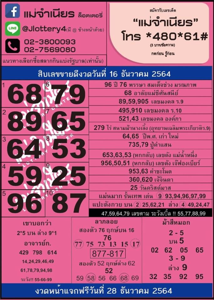 หวยแม่จำเนียร 16-12-64