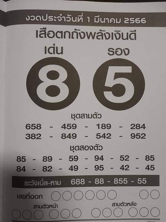 เลขเด็ดเดือนมีนาคม เลขเสือตกถังพลังเงินดี 2566