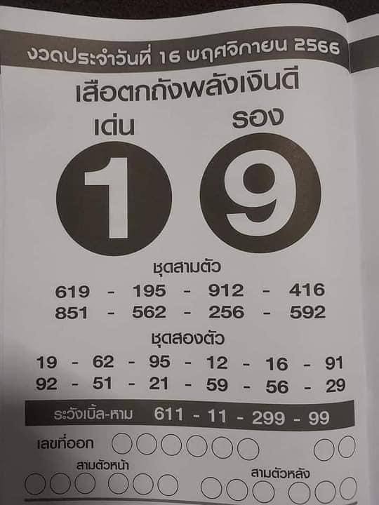 หวยเดือนพฤศจิกายน เลขเสือตกถังพลังเงินดี 2566