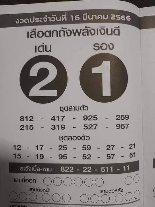 หวยเดือนมีนาคม เลขเสือตกถังพลังเงินดี 2566