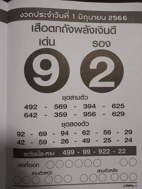 เลขเด็ดเดือนมิถุนายน เลขเสือตกถังพลังเงินดี 2566