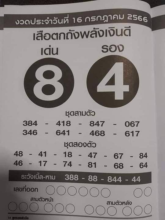 หวยเดือนกรกฎาคม เลขเสือตกถังพลังเงินดี 2566
