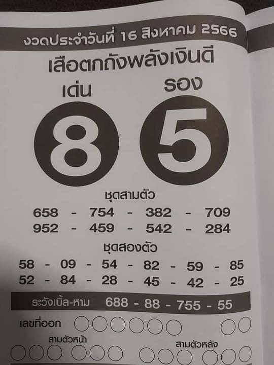 หวยเดือนสิงหาคม เลขเสือตกถังพลังเงินดี 2566